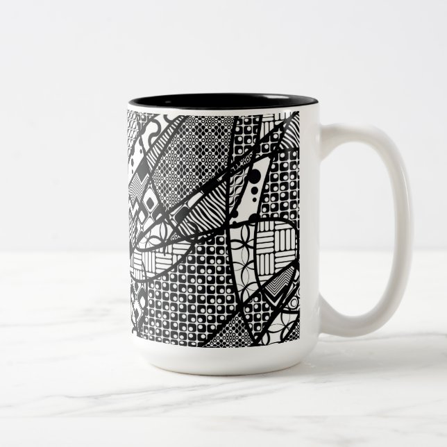 Svart & Vitt Mönster Patchwork 05 Två-Tonad Mugg (Höger)