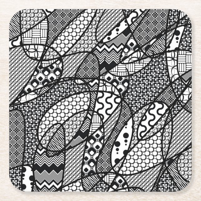 Svart & Vitt Mönster Patchwork 05 Underlägg Papper Kvadrat (Framsidan)