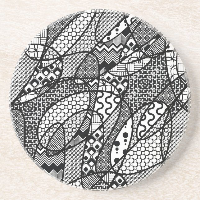 Svart & Vitt Mönster Patchwork 05 Underlägg Sandsten (Framsidan)