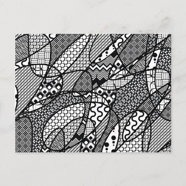 Svart & Vitt Mönster Patchwork 05 Vykort (Framsida)