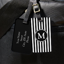 Svart Vitt Mönster Randigt Mönster Monogram Bagagebricka