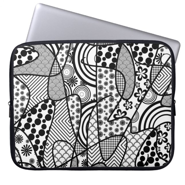 Svart & Vitt Mönsterlapptäcke 02 Laptop Fodral (Framsidan)