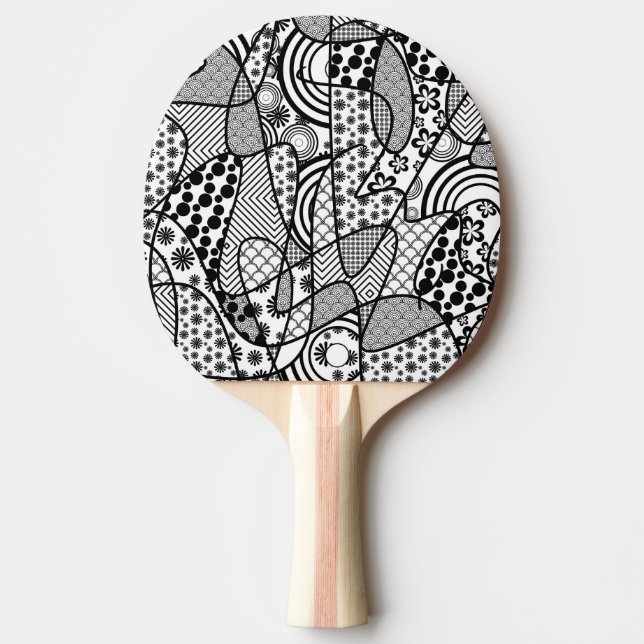Svart & Vitt Mönsterlapptäcke 02 Pingisracket (Framsidan)