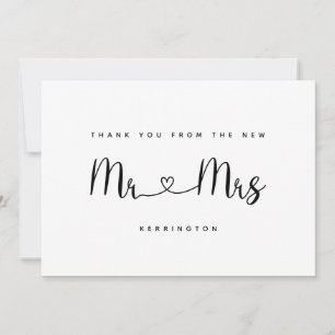 Svart Vitt Mr & Mrs Guld Chevron Mönster Bröllop Tack Kort