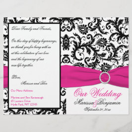 Svart, vitt och Fuchsia Damask Wedding Program