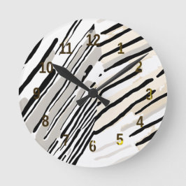 Svart, vitt och Grått rand, mönster Rund Klocka