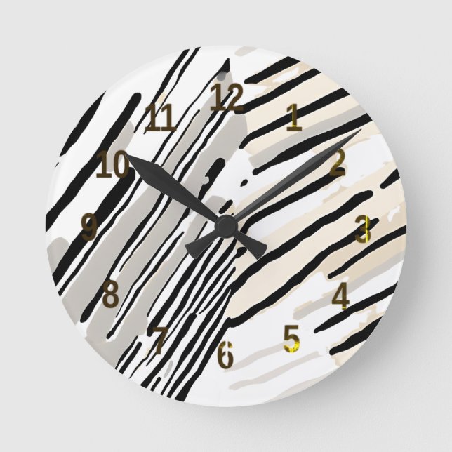 Svart, vitt och Grått rand, mönster Rund Klocka (Framsida)