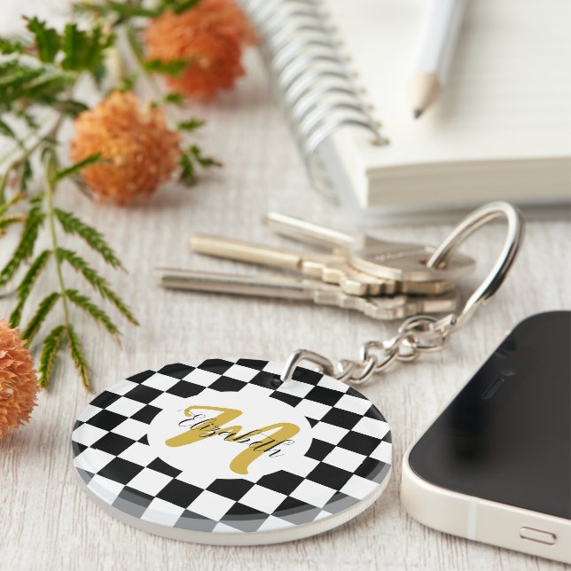 Svart Vitt och Guld Elegant Namn & Monogram (Högra Framsidan)