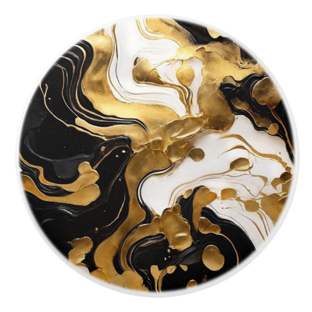 Svart Vitt och Guld Falsk Marmor  Knopp (Framsidan)