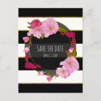 Svart Vitt och Guld Modern Blommig Spara Datum