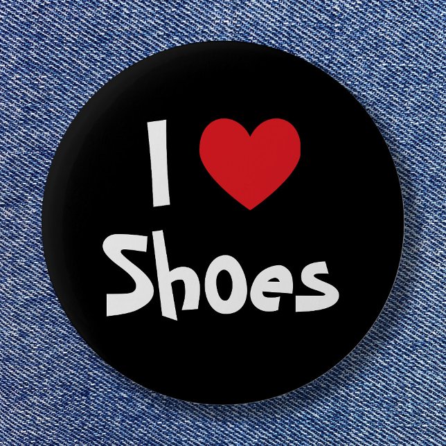Svart Vitt och Rött Hjärta Jag Älskar Skor Knapp (I Love Shoes Pinback Button)