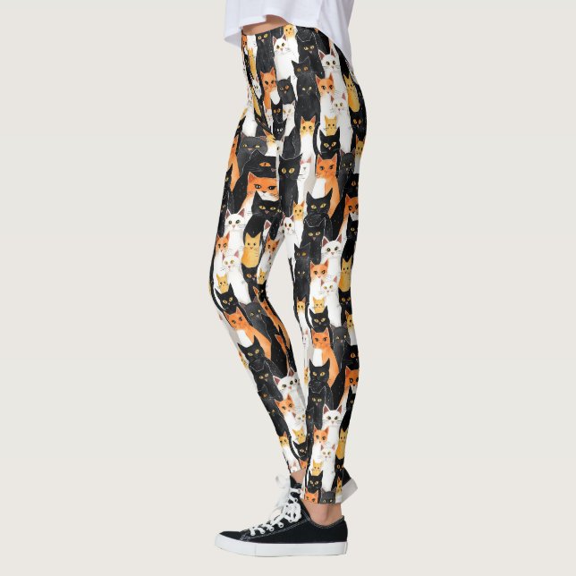 Svart Vitt Orange Katter Leggings (Vänster)
