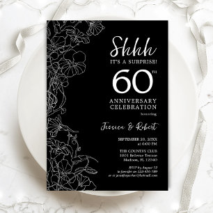 Svart Vitt Överraskning 60-årsjubileum Inbjudningar