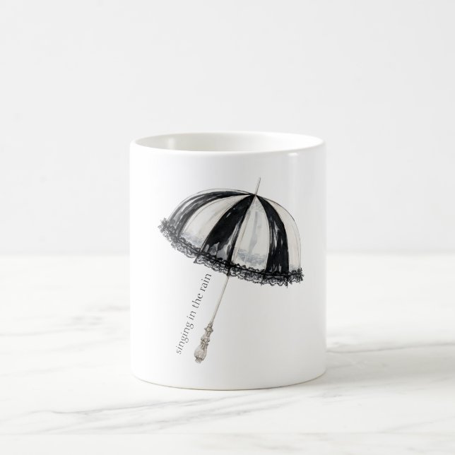 Svart Vitt Paraply Regn Kaffemugg (Center)