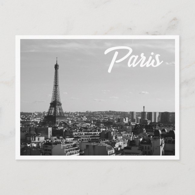 Svart & Vitt Paris Foto Eiffeltornet Siluett Vykort (Framsida)