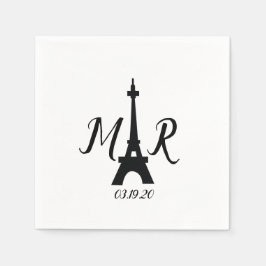 Svart Vitt Paris Torn Bröllops Logotyp Pappersservett