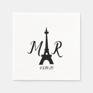 Svart Vitt Paris Torn Bröllops Logotyp Pappersservett