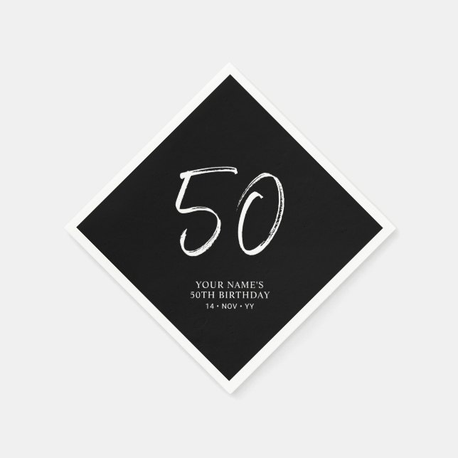 Svart & Vitt | Penselskrift 50-årsfest  Pappersservett (Hörn)