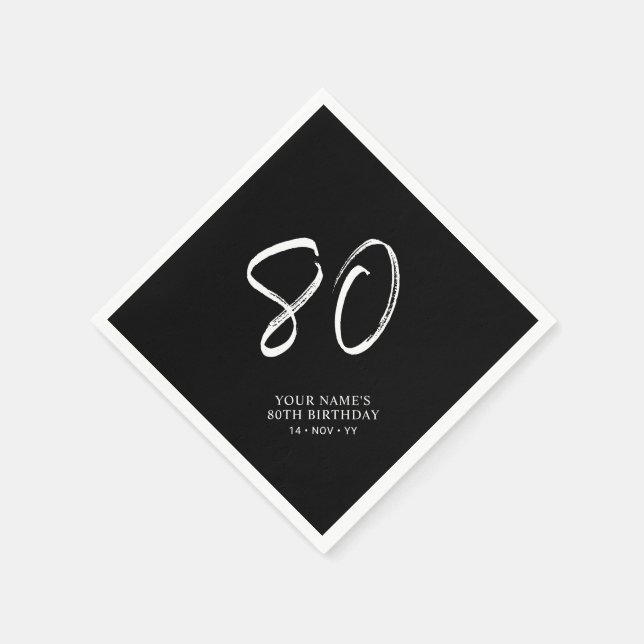 Svart & Vitt | Penselskrift 80-årsfest  Pappersservett (Hörn)