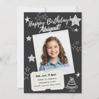Svart Vitt Polaroid Stjärnor Födelsedag Inbjudningar