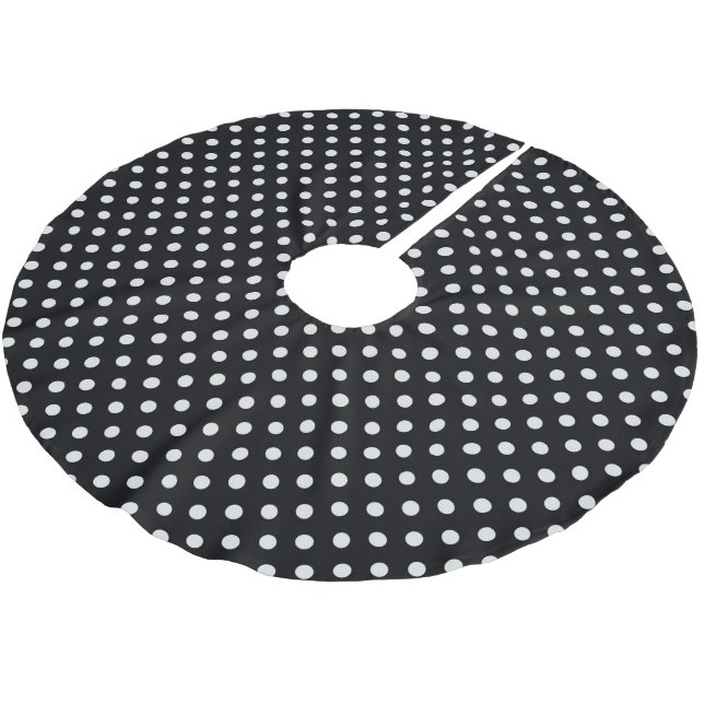 Svart Vitt Polka Prickar Mönster Julgransmatta Borstad Polyester (Vinklad)