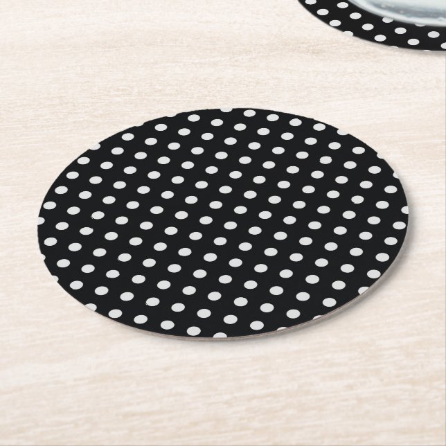 Svart Vitt Polka Prickar Mönster Underlägg Papper Rund (Vinklad)