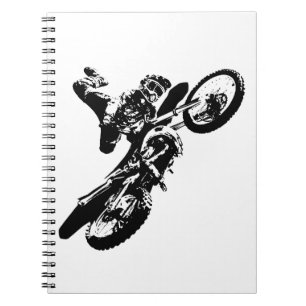 Svart Vitt Pop Art Motocross Motorcykel Sport Anteckningsbok Med Spiral