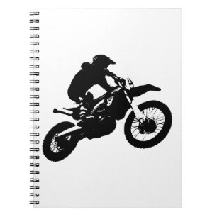 Svart Vitt Pop Art Motocross Motorcykel Sport Anteckningsbok Med Spiral