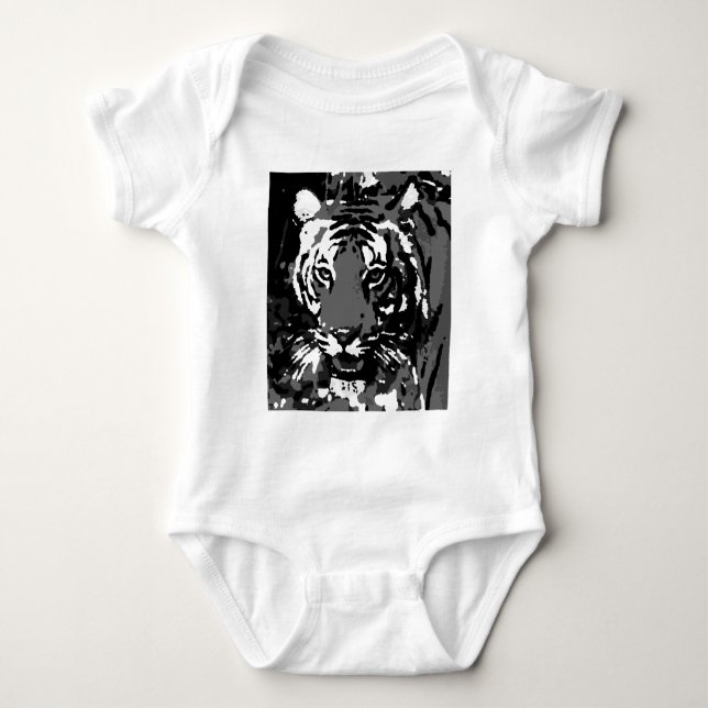 Svart Vitt Pop Art Tiger T Shirt (Framsida)