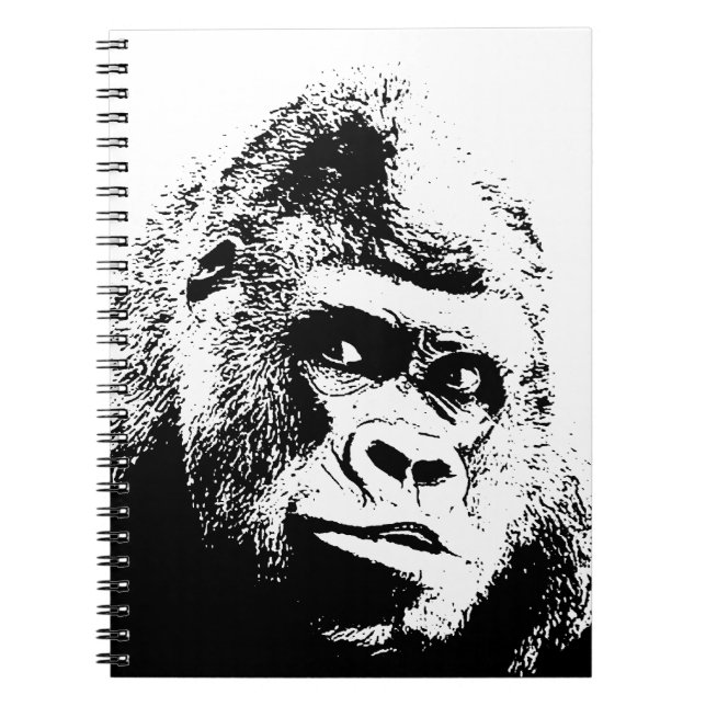 Svart Vitt Popkonst Gorilla Anteckningsbok (Framsidan)