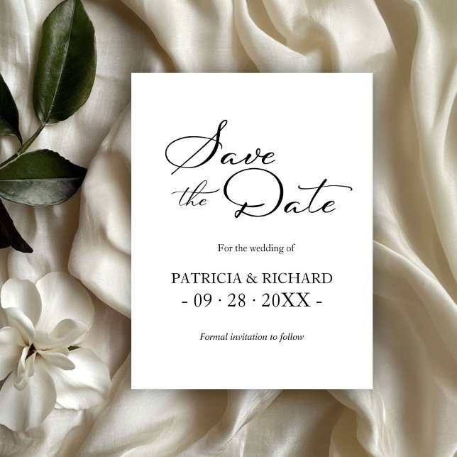 Svart Vitt QR-kod Bröllop Save The Date Vykort (Skapare uppladdad)