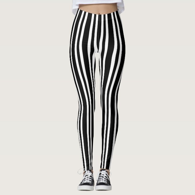 Svart Vitt Randigt Sömlöst Mönster Leggings (Framsida)
