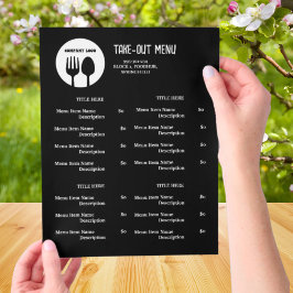 Svart, Vitt Restaurang Take Away Meny med QR-kod
