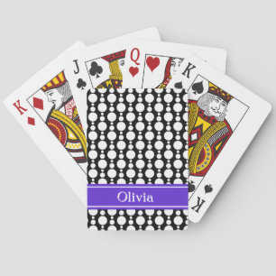 Svart & Vitt Retro Cirkelmönster med Lila Band Casinokort