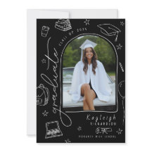 Svart Vitt Retro Foto Examenstitelseskort