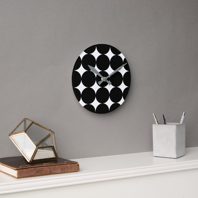 Svart Vitt Retro Geometriskt Cirkelmönster   Rund Klocka (Kontor)