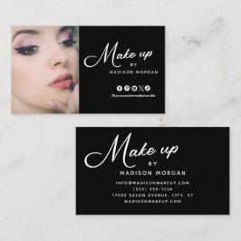 Svart & Vitt Retro Script Foto Makeup Visitkort