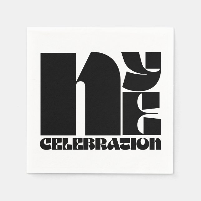 Svart Vitt Retro Typografi Nyårsafton Fest Pappersservett (Framsidan)
