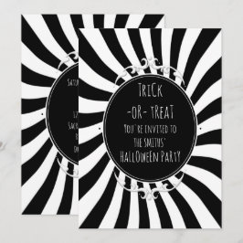 Svart Vitt Roligt Whimsical Ränder Halloweenfest Inbjudningar
