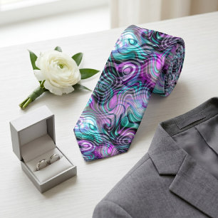 Svart Vitt Rosa Lila Aqua Turkos Fraktaler Slips