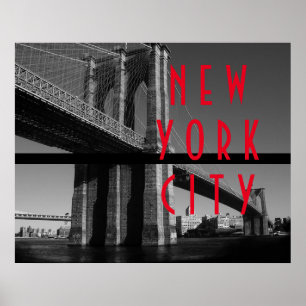 Svart Vitt Rött Brooklyn Bridge New York City Poster