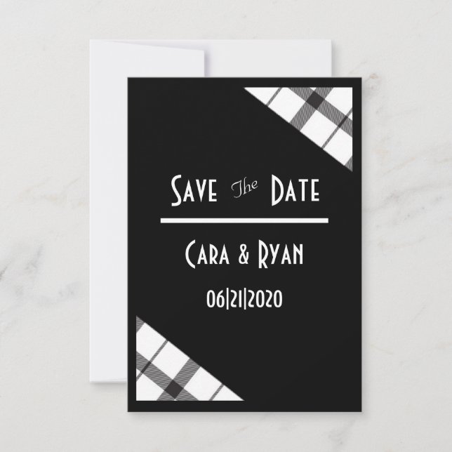 Svart, Vitt, Rutigt, Elegant, Chic, Modern Bröllop Spara Datumet (Framsida)