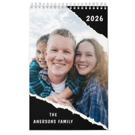Svart & Vitt Scrapbook Anpassad Familjefoto 2026 Kalender