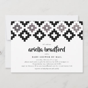 Svart Vitt Silver Boho Aztec Baby Shower Inbjudningar