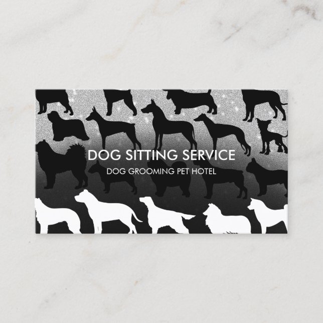 Svart Vitt Silver Veterinär Hundar Visitkort (Framsida)