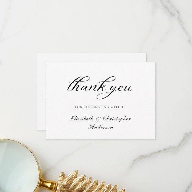 Svart Vitt Skript Elegant Bröllop Tacksamhetskort Tack Kort (Fram/Back In Situ)