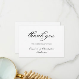 Svart Vitt Skript Elegant Bröllop Tacksamhetskort Tack Kort