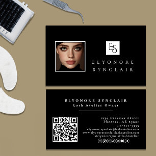 Svart Vitt Skript Foto Logotyp QR-kod Social Ögonf Visitkort