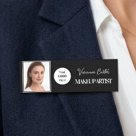 Svart Vitt Skript Logotyp Foto Smink Namnbricka