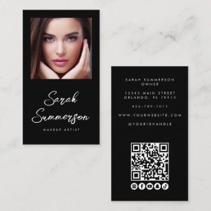 Svart Vitt Sociala Medier QR Foto Smink Visitkort